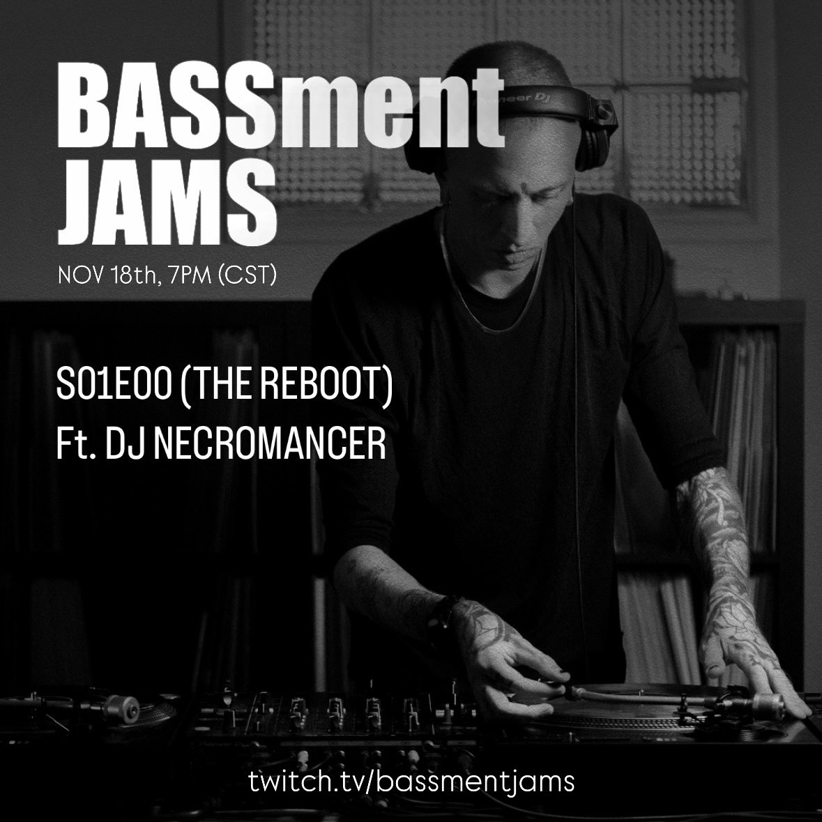 BASSment JAMS IS BACK! Every month we go live on MONDAYS at 7pm (CST) Twitch.tv/bassmentjams . Each episode brings a spotlight to a different artist every month. We talk about projects they’re working on, where they are playing, there history in the seen and dj set. Toon in!