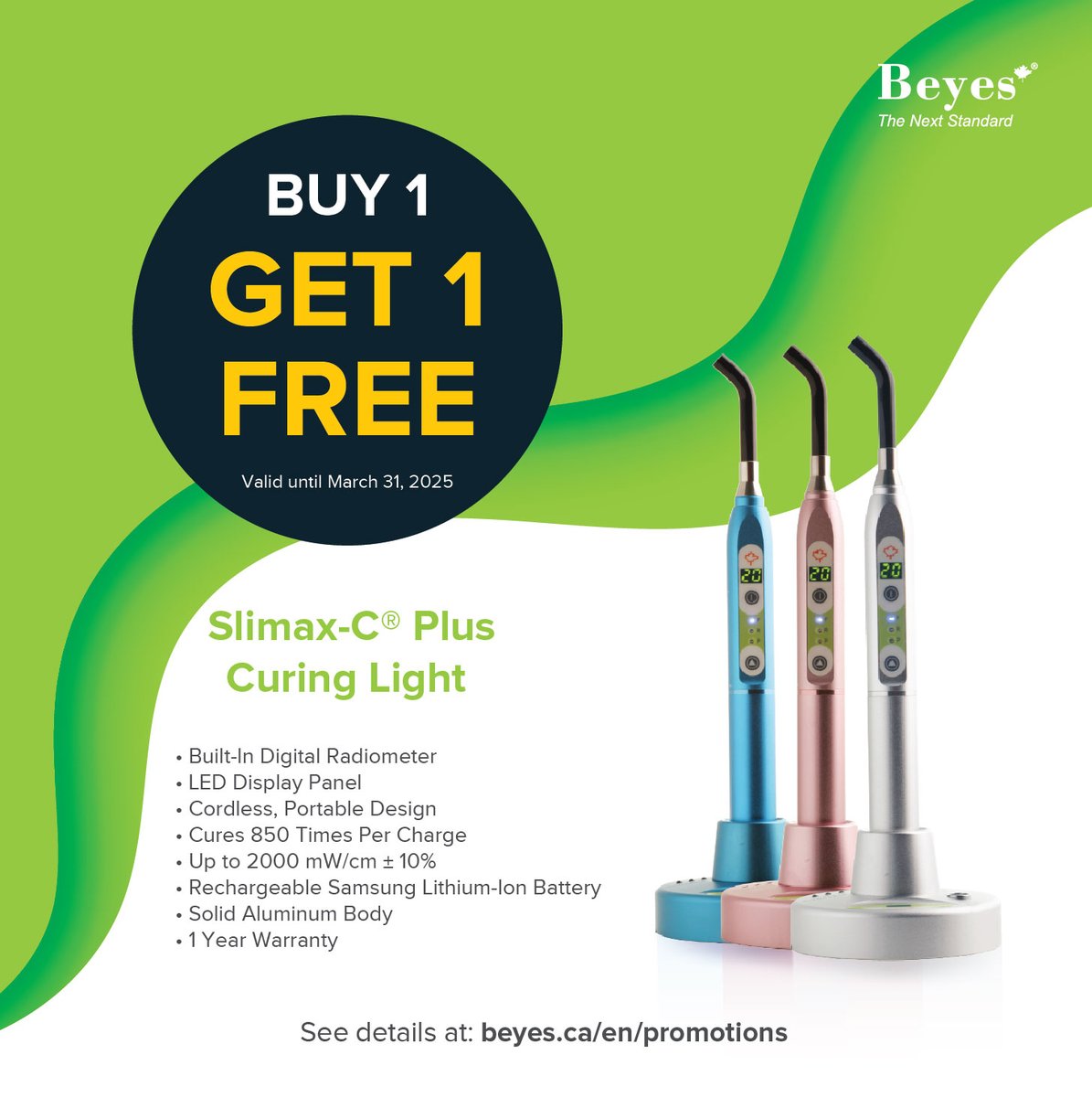 The Beyes Slimax-C Plus Curing Light delivers exceptional performance and value. With an impressive 2000 mW/cm² power output, an intuitive LED display panel, a durable solid aluminum body, and a built-in digital radiometer, it’s designed to meet all your curing needs.