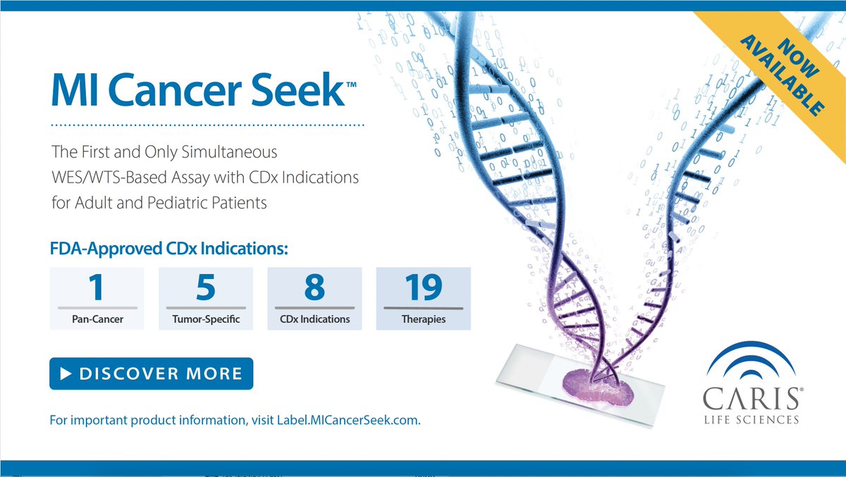MI Cancer Seek™ is now available. The first and only simultaneous WES/WTS-based assay with CDx indications for adult and pediatric patients. Read more
about MI Cancer Seek and view important product information. ow.ly/8ouu50UEral #precisionmedicine