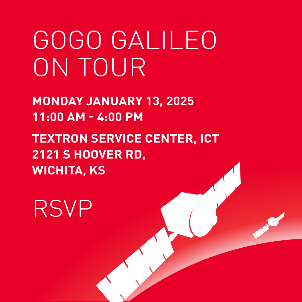 xxGogoBizAv (@gogobizav) on Twitter photo The #GogoGalileoTour is on the move again and heading for Wichita!
📍 <a href="/TextronAviation/">Textron Aviation</a> Service Center in Wichita, Kansas
📅 January 13 from 11am - 4pm ET
If you're local, you're invited to experience our mobile demo of #GogoGalileo. RSVP here: bit.ly/401H60M The #GogoGalileoTour is on the move again and heading for Wichita!
📍 <a href="/TextronAviation/">Textron Aviation</a> Service Center in Wichita, Kansas
📅 January 13 from 11am - 4pm ET
If you're local, you're invited to experience our mobile demo of #GogoGalileo. RSVP here: bit.ly/401H60M