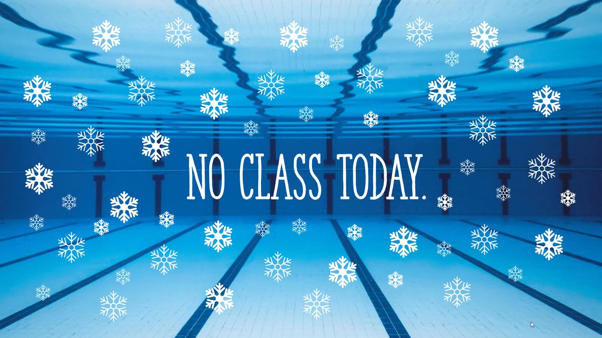 As a reminder, we're not in the pool today due to poor weather and instructor sickness. See you in the pool on the 19th!