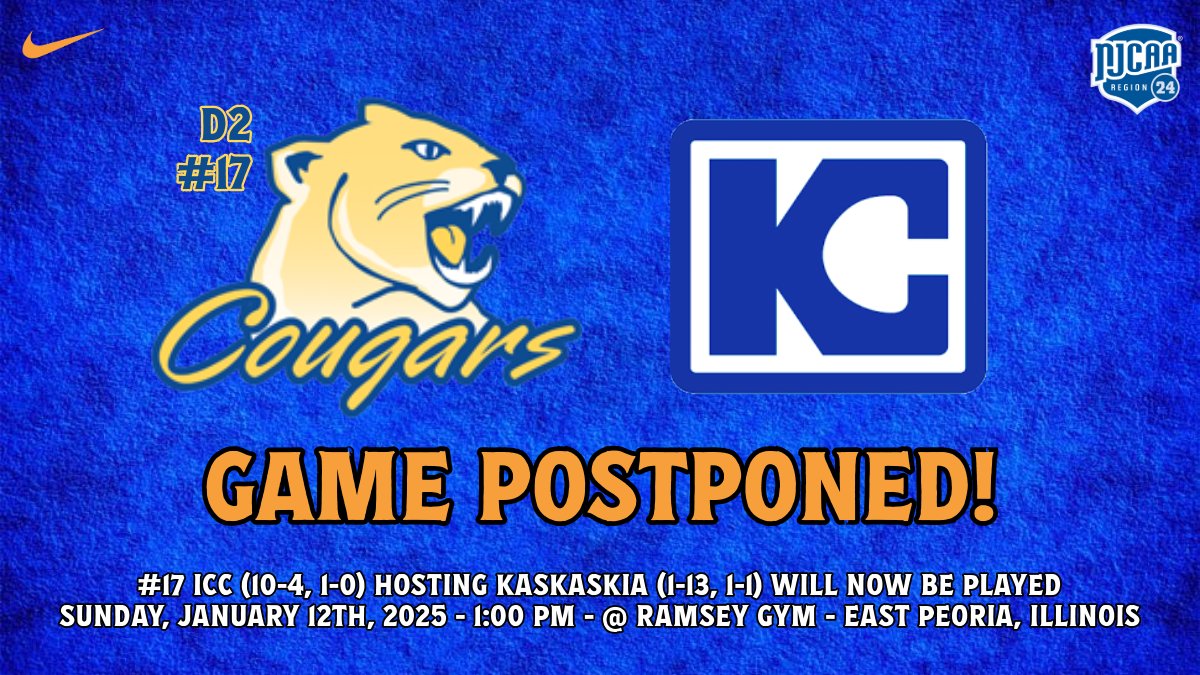 IMPORTANT UPDATE

Tomorrow's game of your #17 Cougars hosting Kaskaskia has been POSTPONED due to weather/travel concerns. 

It has been RESCHEDULED to Sunday, January 12th at 1:00 PM, still at Ramsey Gym. 

#WinTheDay