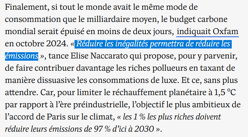 Au-delà des chiffres bidons d'Oxfam, il y a un raisonnement erroné à conclure que, parce que les riches polluent beaucoup plus, la redistribution des richesses aboutirait à une baisse de la pollution agrégée.

Ce qui compte pour parvenir à cette conclusion, ce n'est pas de savoir