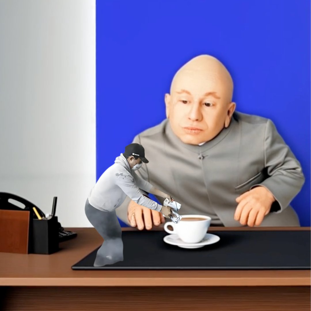 miniguy likes almond milk in his coffee