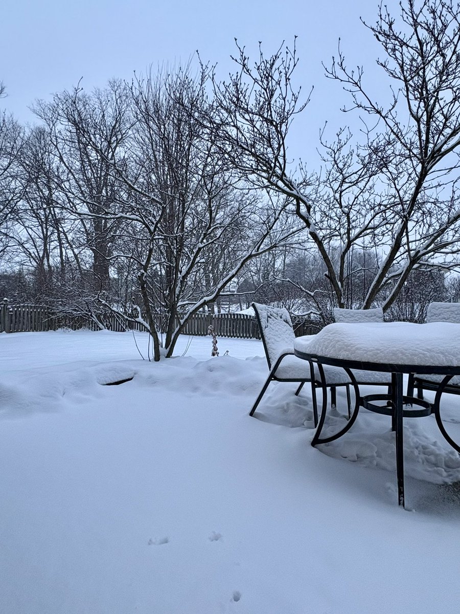 WeatherHx's tweet photo. Just measured 2.5” of snow in the Carmel/Westfield area. Snow atop the furniture is mixed from previous storm. 
@foxweather @NWSIndianapolis https://t.co/pvTjV54Bdi