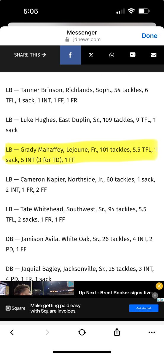 Grateful to be selected to the 2024 Jacksonville All-Area Football Second Team as a Freshman LB. Thank you, <a href="/JDNsports/">Chris Miller</a> for the recognition.

<a href="/Crim_Recruiting/">Harvard FB Recruiting</a> <a href="/DannyPayneNavy/">Danny Payne</a> <a href="/coachirishodea/">Danny O'Dea</a> <a href="/Ryan_Kalukin/">Ryan Kalukin</a> <a href="/lejeune_fb/">LHS Football Fans</a>