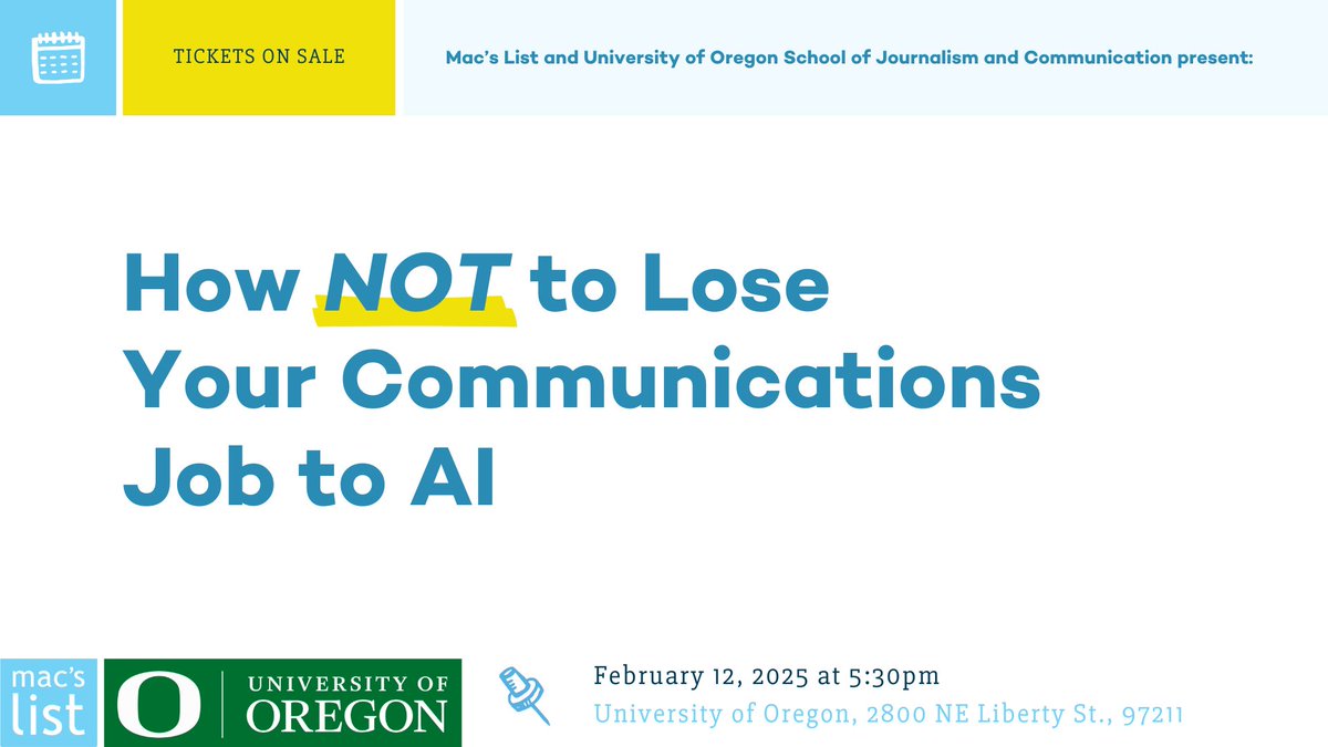 NextNW (formerly SEMpdx) (@sempdx) on Twitter photo We’re excited to share <a href="/Macs_List/">Mac's List</a> first event of 2025! 🎉 Join us on 2/12 at the <a href="/uoregon/">University of Oregon</a> Portland campus for a panel discussion on "How Not to Lose Your Job to AI." This is a great chance to connect with fellow job seekers and professionals in person! bit.ly/3C3HfI2 We’re excited to share <a href="/Macs_List/">Mac's List</a> first event of 2025! 🎉 Join us on 2/12 at the <a href="/uoregon/">University of Oregon</a> Portland campus for a panel discussion on "How Not to Lose Your Job to AI." This is a great chance to connect with fellow job seekers and professionals in person! bit.ly/3C3HfI2