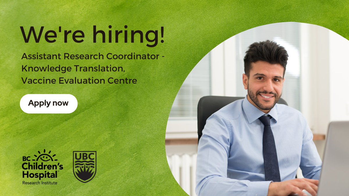 BC Children's Hospital Research Institute (@bcchresearch) on Twitter photo ๐ข New job opportunity! The Vaccine Evaluation Centre (<a href="/VEC_ubc/">Vaccine Evaluation Center (VEC)</a>) is accepting applications for the role of Assistant Research Coordinator to support Knowledge Translation. The deadline to apply is January 15. Learn more at bcchr.info/jobs. ๐ข New job opportunity! The Vaccine Evaluation Centre (<a href="/VEC_ubc/">Vaccine Evaluation Center (VEC)</a>) is accepting applications for the role of Assistant Research Coordinator to support Knowledge Translation. The deadline to apply is January 15. Learn more at bcchr.info/jobs.