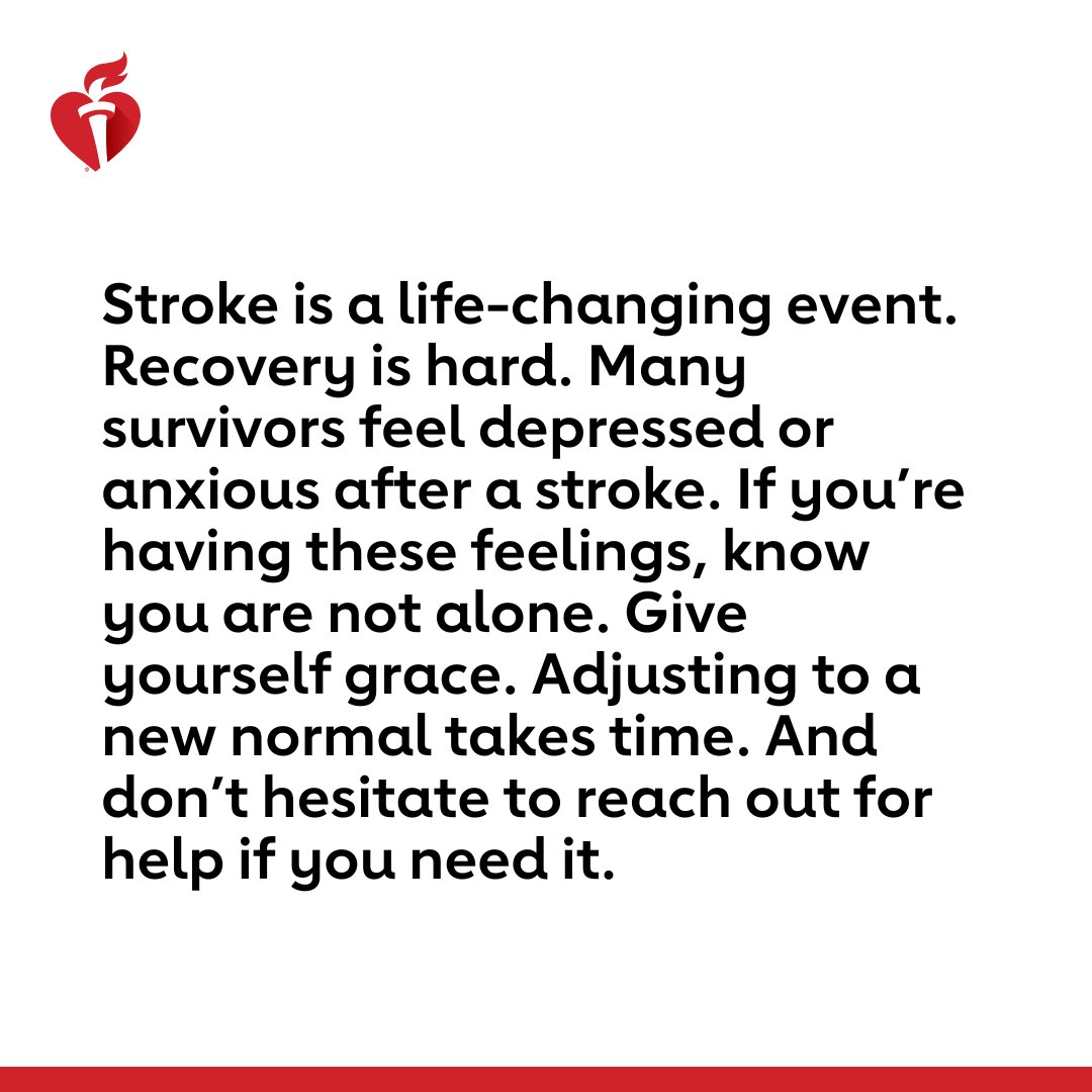 American_Stroke (@american_stroke) on Twitter photo Depression after a stroke is not uncommon. It can occur right away, or months or even years later. If you are experiencing it, know you are not alone. And it will get better.
<a href="/encompasshlth/">Encompass Health</a> is a national sponsor of Together to End Stroke(R). Depression after a stroke is not uncommon. It can occur right away, or months or even years later. If you are experiencing it, know you are not alone. And it will get better.
<a href="/encompasshlth/">Encompass Health</a> is a national sponsor of Together to End Stroke(R).