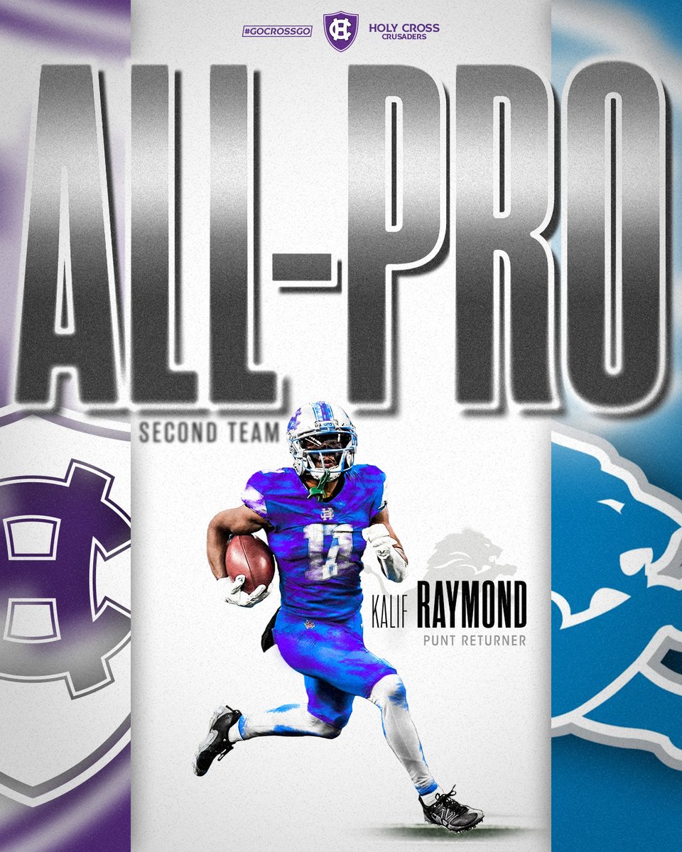 Kalif Raymond '16 — a Holy Cross Varsity Club Hall of Famer — has earned 2024 <a href="/NFL/">NFL</a> All-Pro honors as a punt returner for the <a href="/Lions/">Detroit Lions</a>!

This marks the second time in the last three seasons that Raymond has earned this accolade.

#GoCrossGo