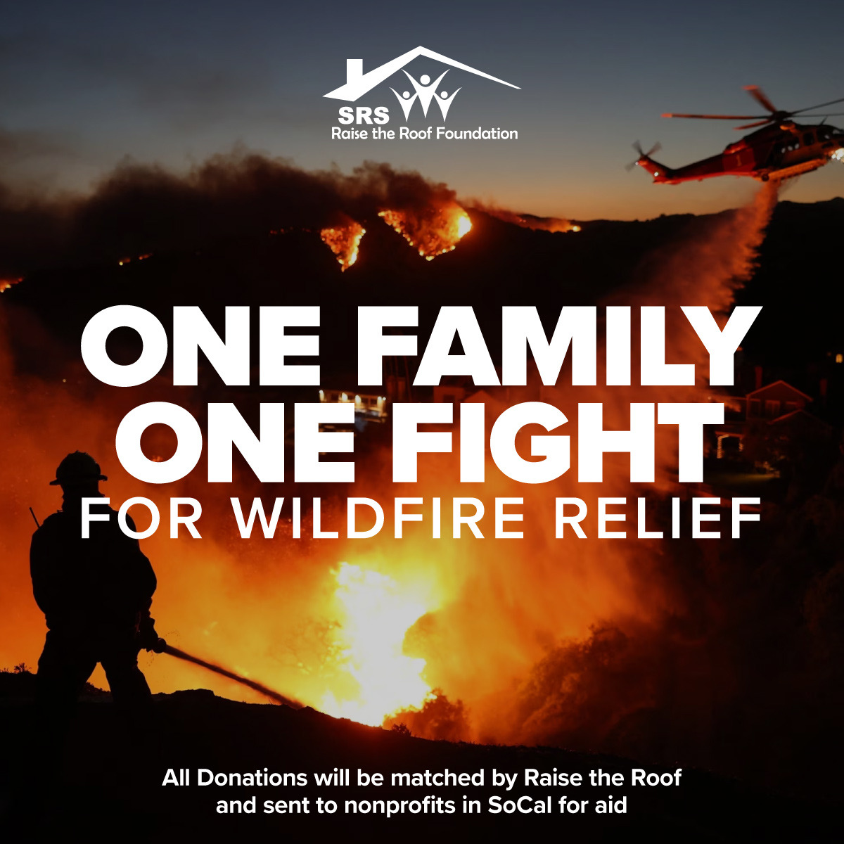 Together, we can bring relief to CA 💛
‼️We’re matching every donation‼️
Donate now and help families &amp; first respoders ➡️ hubs.ly/Q0326VGy0

#CaliforniaStrong #WildfireRelief #SRSRaiseTheRoof
