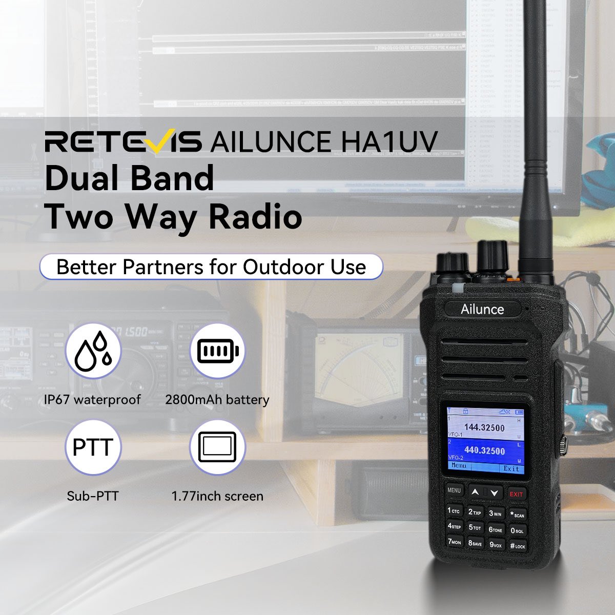 commsdepot's tweet photo. The #RETEVIS #Ailunce HA1UV just dropped! IP-67 rated dual-band FM radio with dual PTT—set two frequencies and use two separate PTTs, so no changing channels or VFOs! Preorder for pickup at @HamCation and receive a free bag or hat! Exclusively from https://t.co/nfCQ3Xyj7Y https://t.co/b2yNRp839E