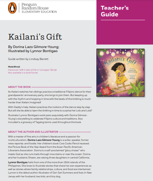 Penguin Random House Elementary Education (@prhelementaryed) on Twitter photo A Teacher’s Guide for Kailani’s Gift, illustrated by <a href="/lynnorbontigao/">Lynnor Bontigao 🍥🇵🇭🇺🇲</a> and written by <a href="/DorinaGilmore/">Dorina Lazo Gilmore-Young - author & speaker</a>, is now available.
Find the guide written by Lindsay Barrett here:
assetbucketpublic.7169.prh.com/9780/593/577/7… A Teacher’s Guide for Kailani’s Gift, illustrated by <a href="/lynnorbontigao/">Lynnor Bontigao 🍥🇵🇭🇺🇲</a> and written by <a href="/DorinaGilmore/">Dorina Lazo Gilmore-Young - author & speaker</a>, is now available.
Find the guide written by Lindsay Barrett here:
assetbucketpublic.7169.prh.com/9780/593/577/7…