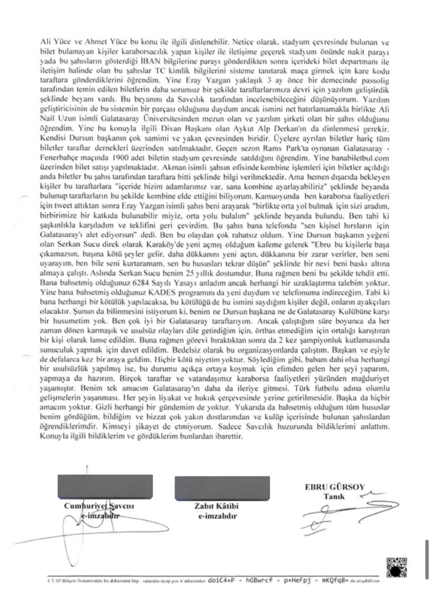 ‼️‼️‼️ Bu metni UEFA’ya ve ünlü yabancı gazetecilere gönderin. #CriminalSaray #KaraborSARAY 

Dear Uefa and Club Financial Control Body; 

In her testimony to the public prosecutor's office, Ebru Gürsoy, who worked at Galatasaray Sports Club for seven years, confirmed the