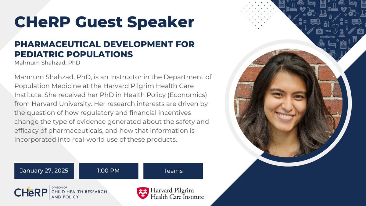 We're excited to share that Mahnum Shahzad, PhD will be presenting at our next <a href="/CHeRP_DPM/">CHeRP</a> seminar on 1/27! 

To learn more about Dr. Shahzad and her work, visit the DPM Website: buff.ly/45vD14Z