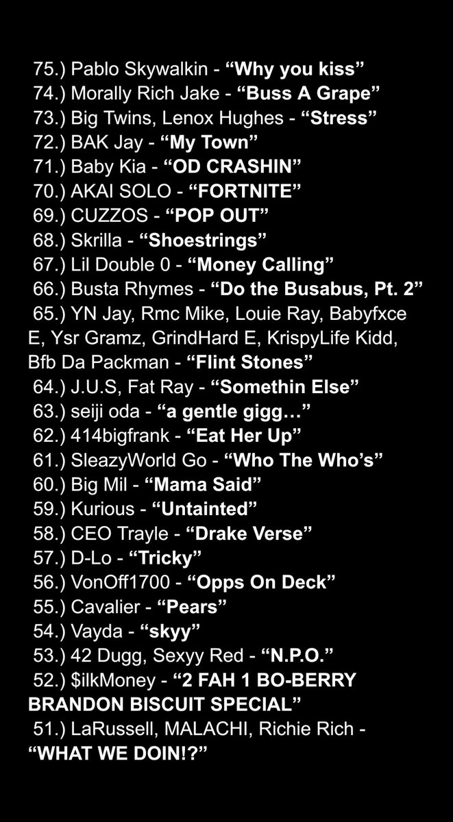 robocow808's tweet photo. Favorite Rap Songs, 2024 https://t.co/vUKV0CthXg
