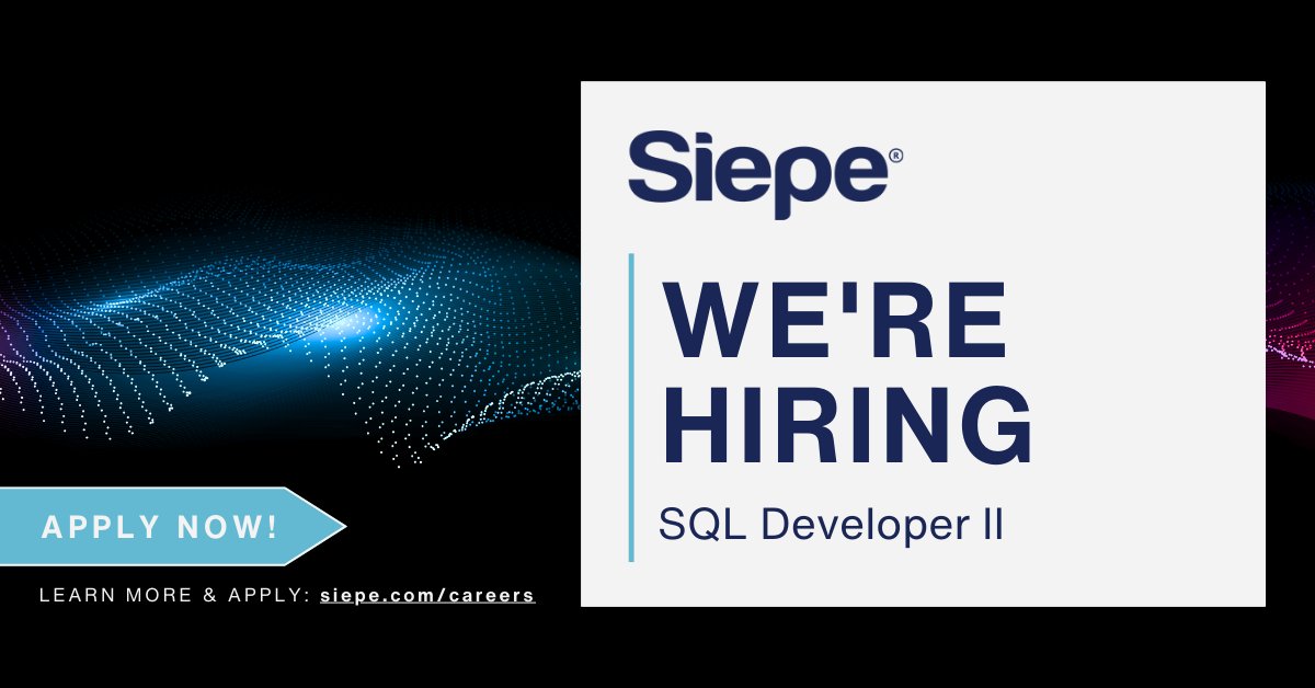 SiepeLLC's tweet image. Are you passionate about working with data and building optimized database solutions? Siepe is looking for a SQL Developer II to join our Client Delivery team in Dallas.
Learn more and apply today: jobs.lever.co/siepe
#Hiring #SQLDeveloper #DataSolutions #JoinSiepe