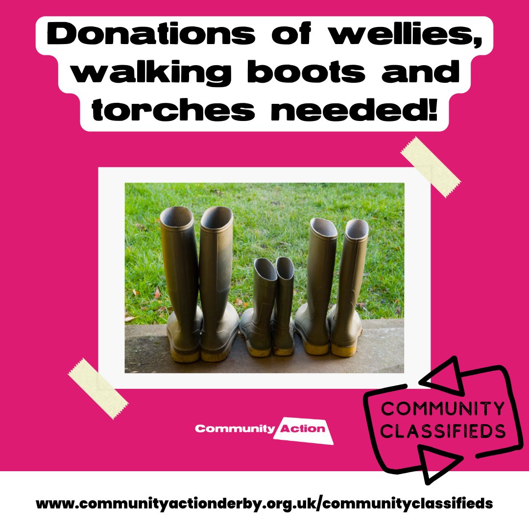 ♻️ Community Classifieds - Donations of walking boots, wellies &amp; torches needed! ♻️

<a href="/safesoundgroup/">Safe & Sound</a> is taking some of their young people on a residential to Edale next weekend (17 Jan) &amp; they need extra walking boots, wellies &amp; torches, can you help?

🔗communityactionderby.org.uk/latest/classif…