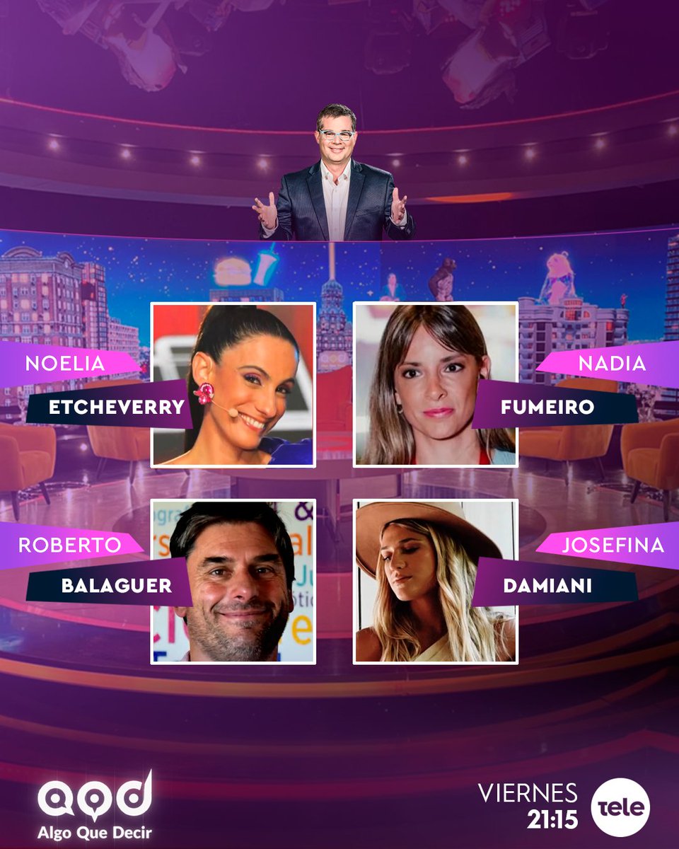 ✨Se viene un gran programa de #AlgoQueDecir 

➡️ <a href="/noe_etcheverry/">Noelia Etcheverry</a> 
➡️ <a href="/robertobalaguer/">robertobalaguer</a> 
➡️ <a href="/nadiafumeiro/">Nadia Fumeiro</a> 
➡️ <a href="/JosefinaDamiani/">Jose Damiani</a> 

✅A las 21:00 horas por la pantalla de <a href="/teledoce/">𝗧𝗲𝗹𝗲𝗱𝗼𝗰𝗲 📺</a> 📺