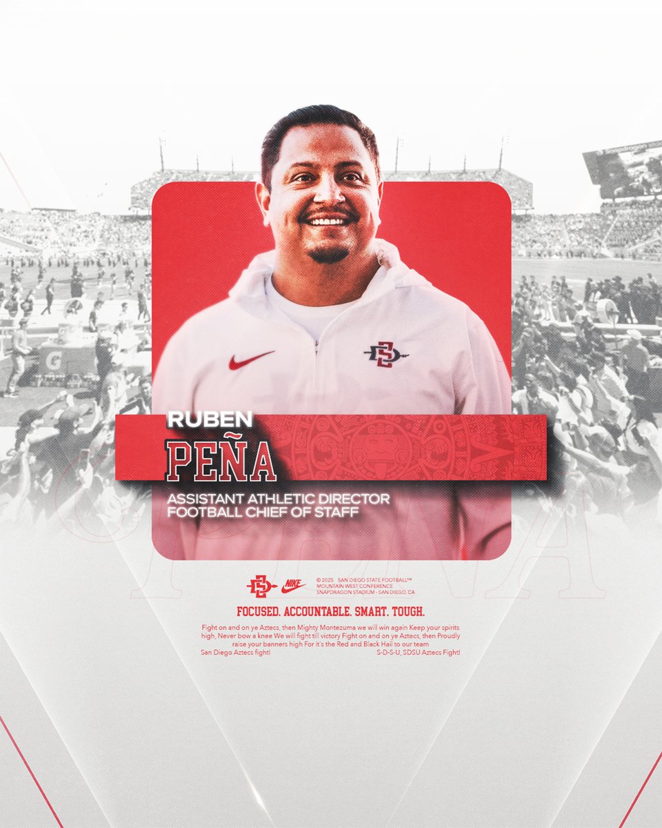 Ruben Peña has been promoted to Assistant Athletic Director, Football Chief of Staff 👏

#AztecFAST🍢 x #BeTheA1pha🐺