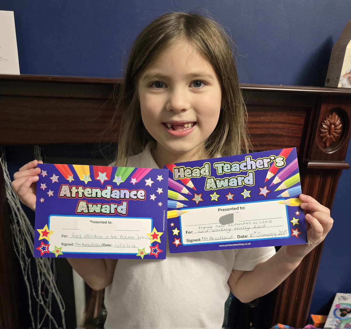 Proud mum moment. Attendance and Headteachers award in the first week. Trying new things is big for her, she really struggles with change. I adore her resilience.