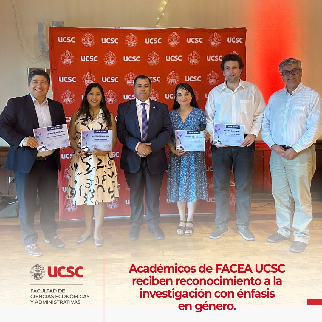 faceaucsc's tweet image. Felicitamos a la Dra. @Claudia_yv, el Dr. Pablo San Martín, la académica Verena Yáñez y el Dr. Sebastián Barros, quienes fueron destacados en la Ceremonia de Investigación con Perspectiva de Género 2024. #FACEAUCSC #UCSC #PerspectivaDeGénero @ucscconcepcion @srtilleria