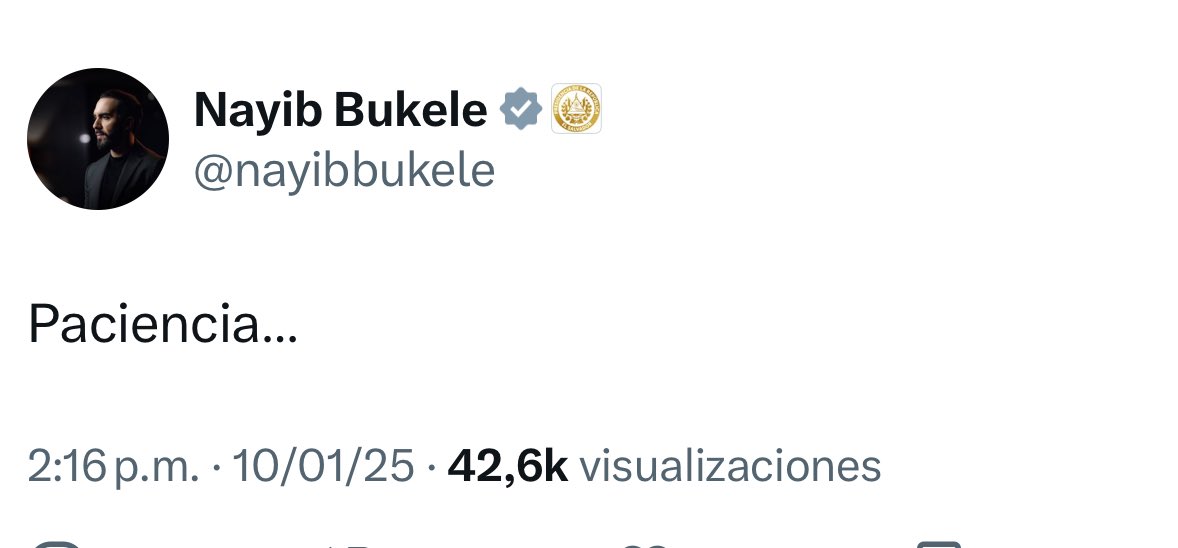 OrlvndoA's tweet image. #AHORA | Post de Nayib Bukele:

“Paciencia”.