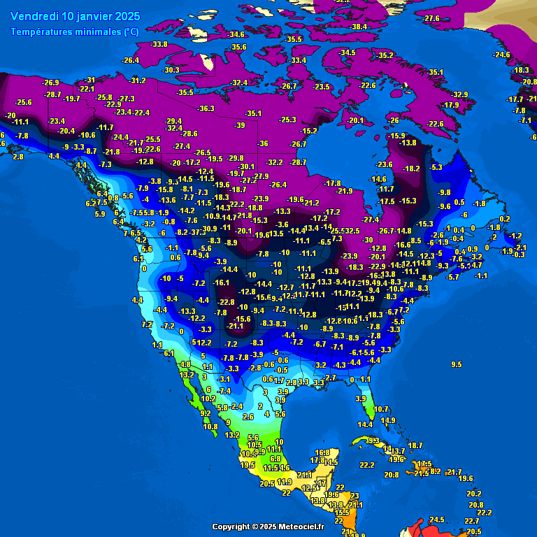 AssoClimatoReal's tweet image. #USA : le monde se focalise sur les #incendies de #Californie, certes à (plutôt) juste titre, mais le continent croule sous le froid intense ! même la côte Ouest a enregistré 1°C ce matin avec le vent froid de Santa Ana ! 📷congère au #Texas ❄️carte @meteociel
