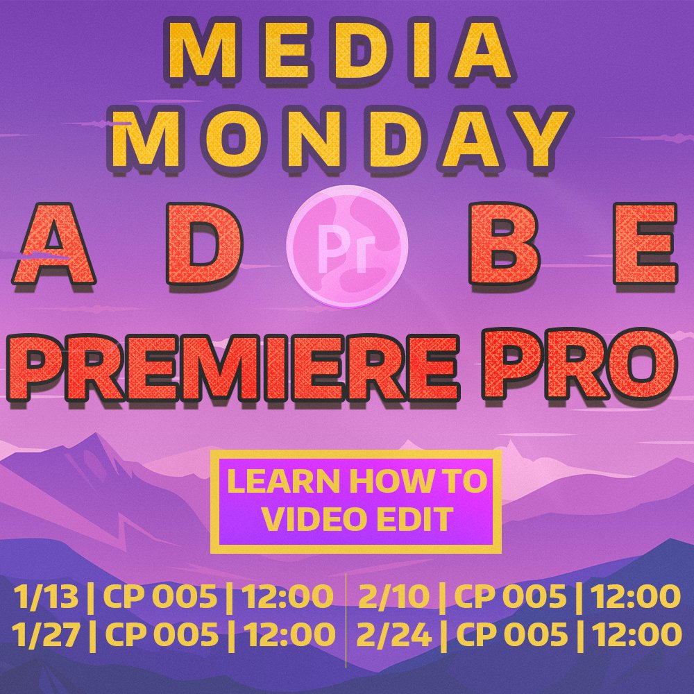 The Multimedia Lab in CP 105 will once again be hosting our free, Media Mondays this quarter. Come learn the basics of Adobe Premiere Pro!
