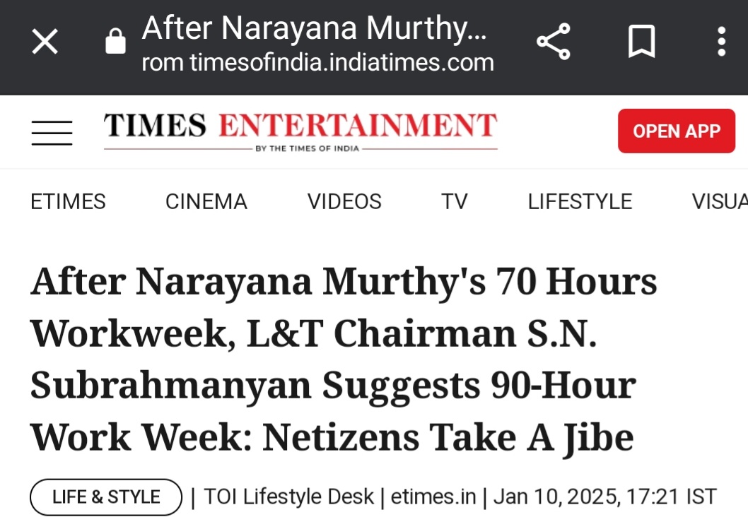 LokeshSharmaSay's tweet photo. #SNSubrahmanyan doesn't project your personal opinions aBt wife &amp; work &amp; names them as nation building, 90 hours  job....seems you hv lost your mind. 

As per Factories Act, 1948, work not more than 48 hours a week.

Question is, who is benefiting Employee or employer? https://t.co/TdIpPQIRZ9