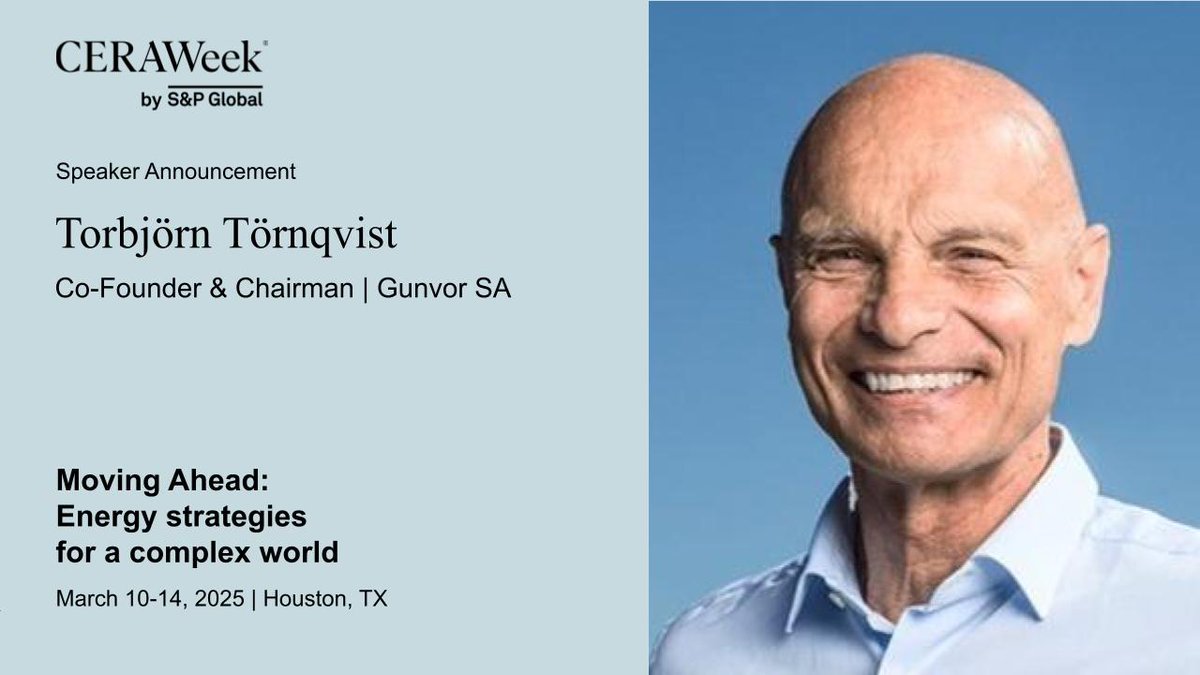 We are delighted to announce Torbjörn Törnqvist, Co-Founder &amp; Chairman, <a href="/Gunvor/">Gunvor Group</a> will join us as a speaker at #CERAWeek 2025. Mark your calendars for March 10-14 to engage in valuable discussions, learning, and networking opportunities. 

Register today at okt.to/i1WYkT.