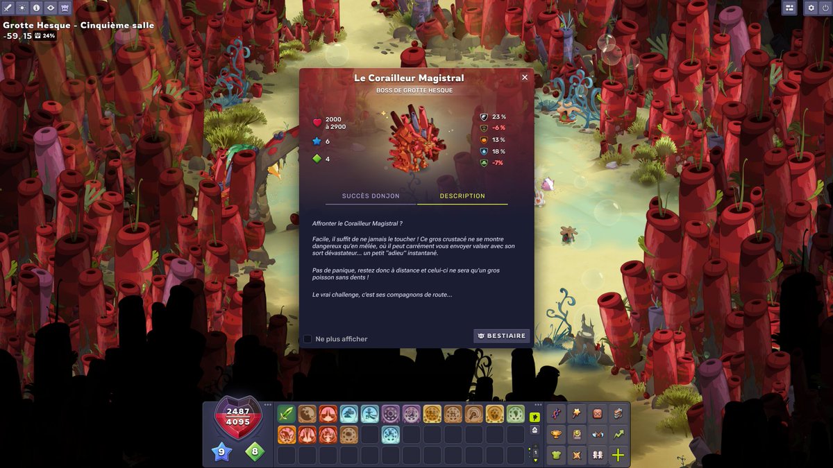 Dans le même esprit que le concept précédent. Une modale qui pourrait pop à la dernière salle d'un donjon.

Les succès liés au donjon s'affichent, via un système d'onglet on pourrait avoir quelques infos sur la strat du boss.

Celle-ci serait désactivable.
#DOFUS #Ankama #ui