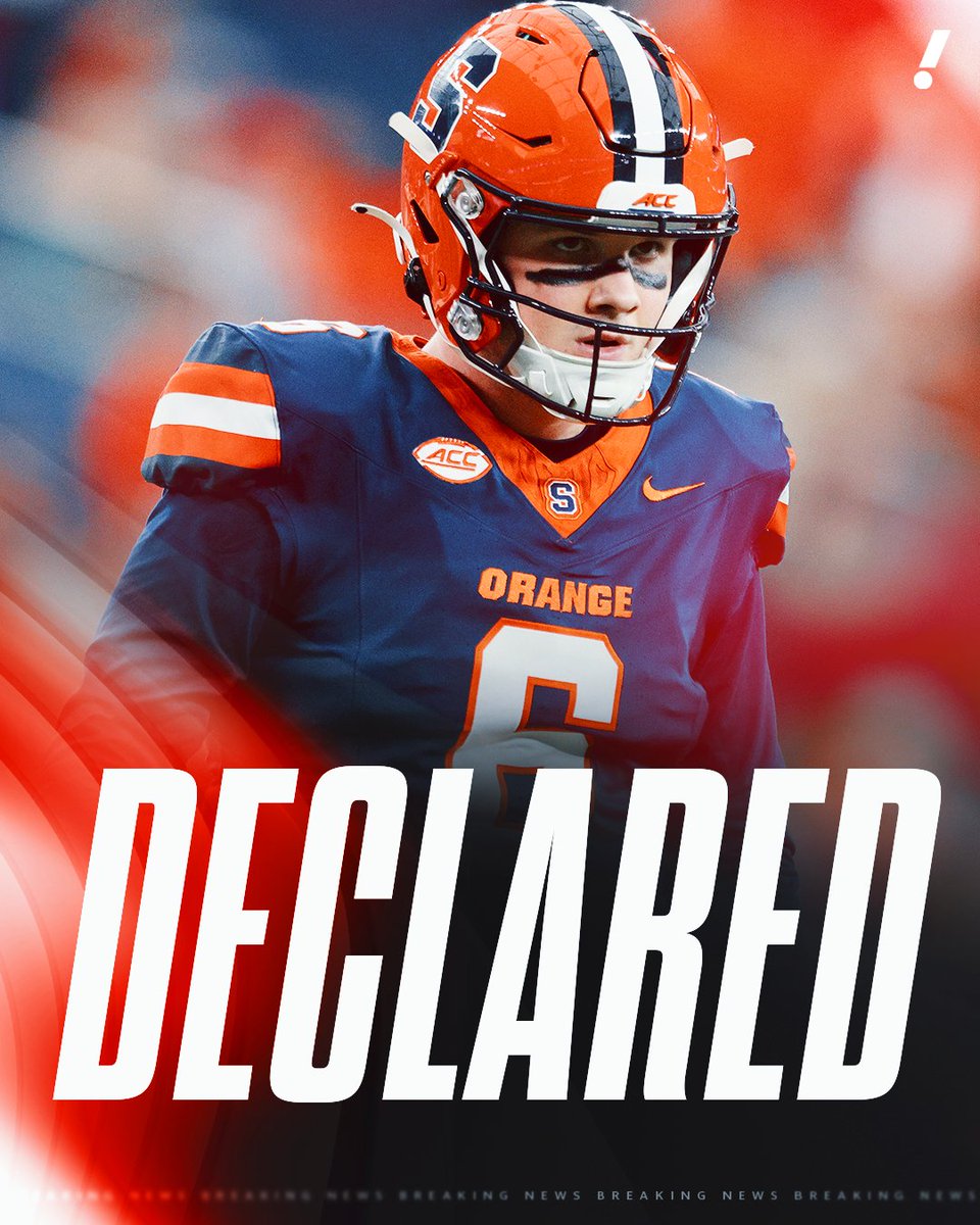 Syracuse QB Kyle McCord has declared for the NFL Draft, per <a href="/PeteThamel/">Pete Thamel</a>.

McCord broke the ACC single-season passing record this season.