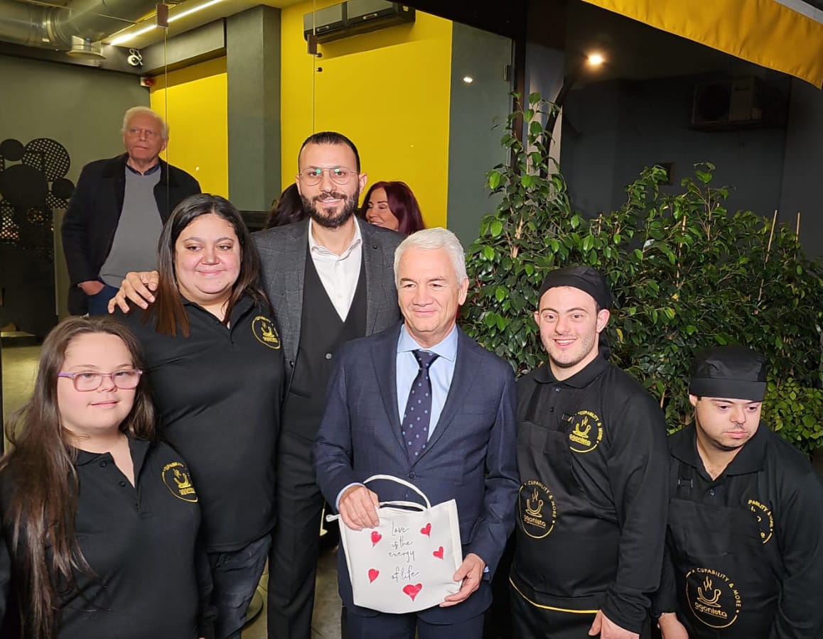 ItalyinLebanon's tweet photo. Delighted to take part in the event hosted by @AgonistCoffee. A unique and creative start up initiative supported by @proterrasancta for young people with special needs within the project “Work In Progress” creating opportunities for Lebanese youth. https://t.co/JeDagcSOQQ