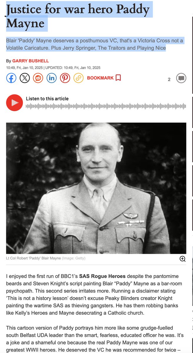 Brilliant from today's Express: "Justice for war hero Paddy Mayne. Blair 'Paddy' Mayne deserves a posthumous VC, that's a Victoria Cross not a Volatile Caricature." 
The pressure's building, folks. Please share far and wide.🙏🙏🙏

express.co.uk/showbiz/tv-rad…