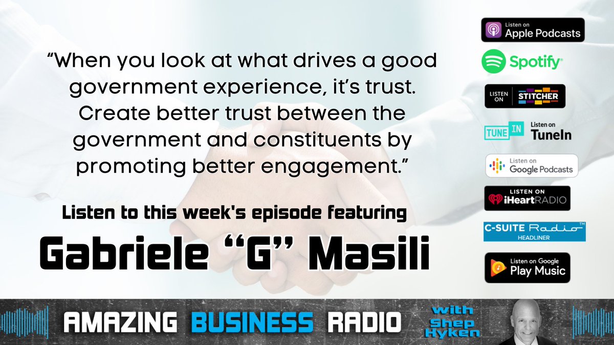 What truly drives a positive government experience? Trust. 

In the latest episode of Amazing Business Radio, I chat with <a href="/GabrieleMasili/">Gabriele "G" Masili</a> of <a href="/Granicus/">Granicus</a> about elevating government services through trust and engagement. 

Don't miss this insightful discussion.