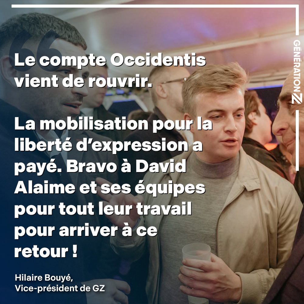 GenZemmour's tweet photo. Bravo à David et toute son équipe pour leur travail pour la liberté d’expression !

#Occidentis https://t.co/4tiCkYkVgL