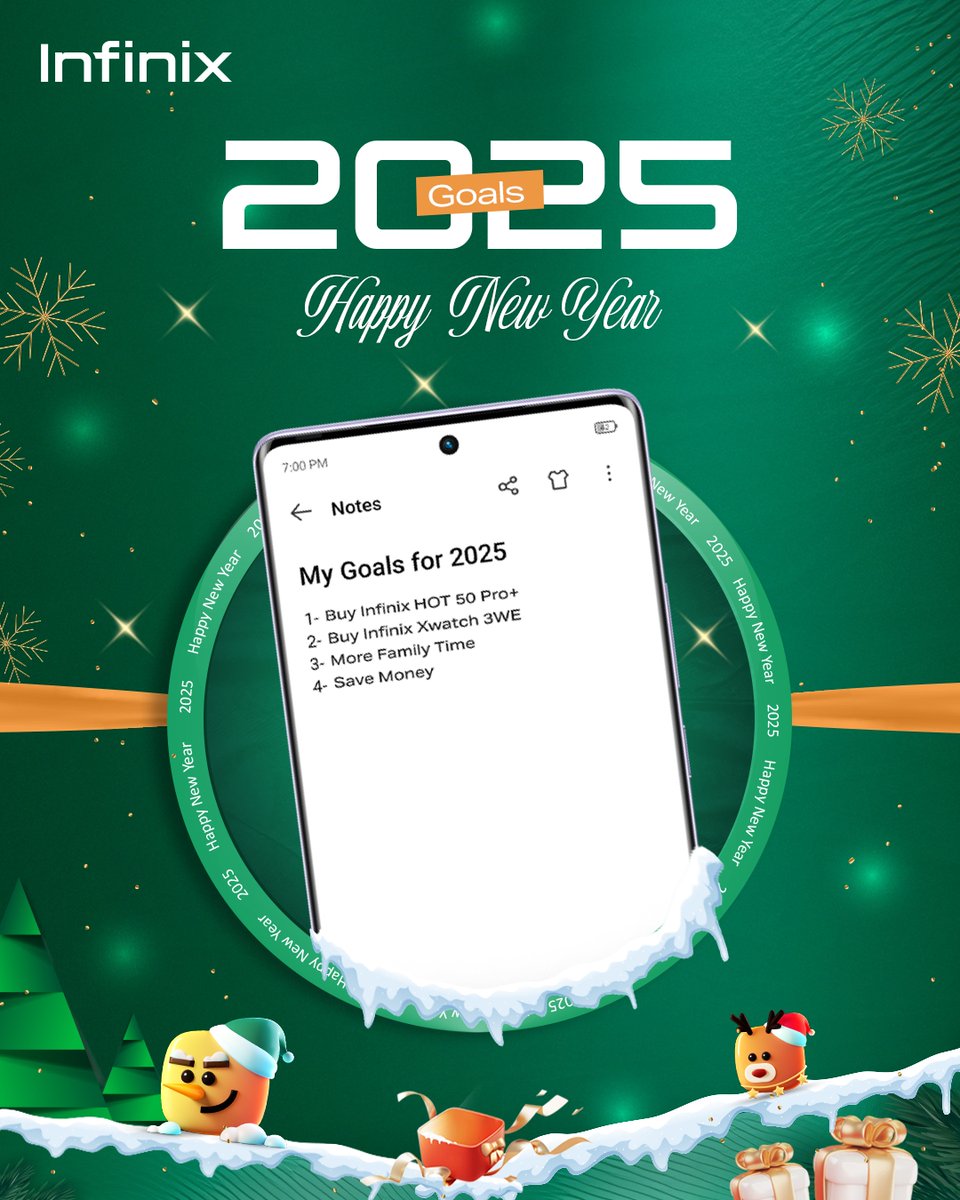 infinixuganda's tweet photo. Start 2025 in style with an upgrade that matches your ambition.
Share with us in the comments section what's on your GOALS LIST !!!
#Infinix2025 #HOT50ProPlus #NewYearResolution2025 https://t.co/AuCDRGraCP
