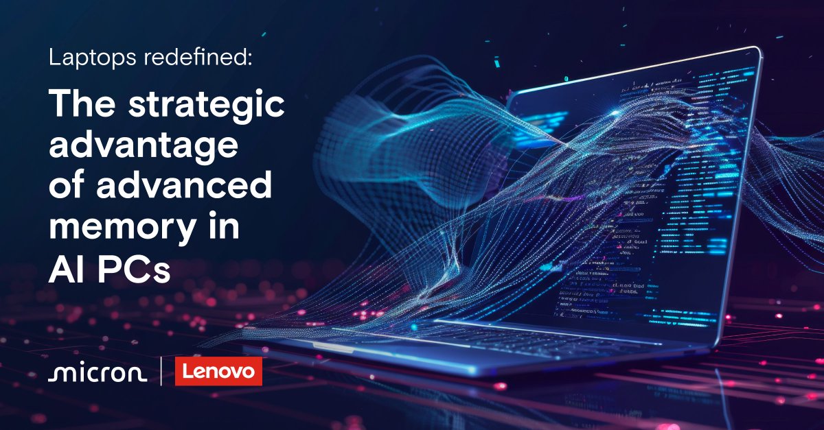 MicronTech's tweet image. Discover how advanced memory in #AIPCs meets the growing demand for complex data models. Micron and @Lenovo explore efficiency in AI PCs with power-efficient memory like #LPCAMM2. Read our white paper for in-depth analysis: bit.ly/4aayc4E