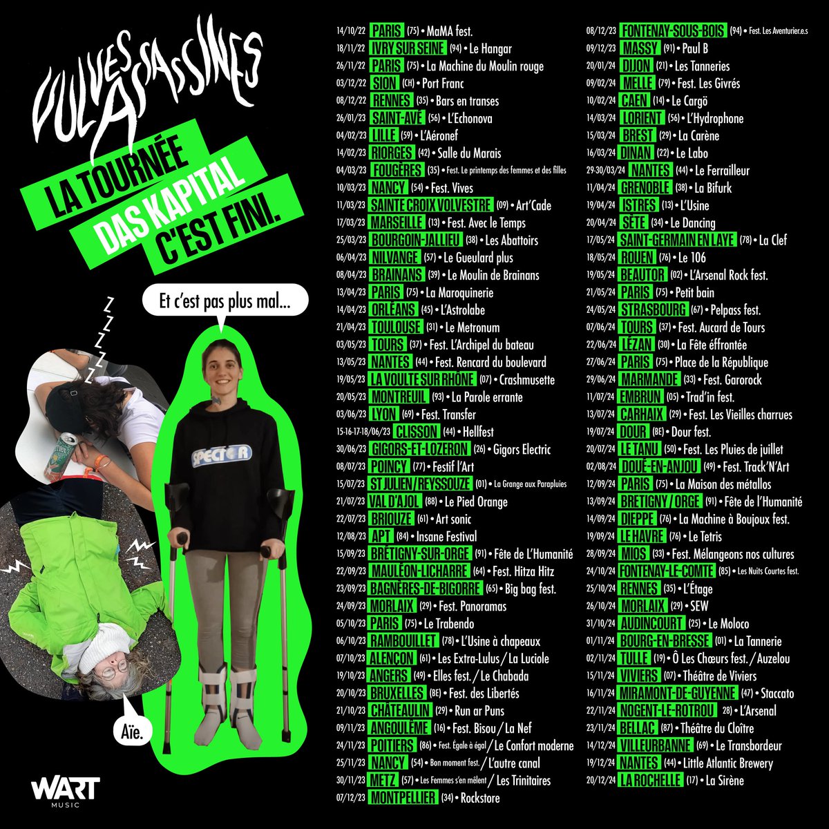 Il était temps! c'est ce qu'on appelle de l’obsolescence programmée au poil. On revient dans un an À PEU PRÈS, avec un nouvel ordi, un nouveau synthé, des nouveaux ligaments, et un nouvel ALBUM. 
Merci à toute l'ÉQUIPE pour la route ensemble !
HASTA SIEMPRE, BYE-BYE 🤘🚩🏴‍☠️🚩😴