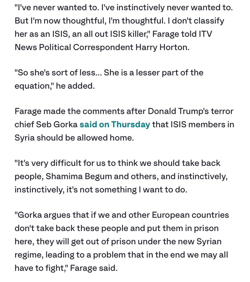 All this online noise about <a href="/Nigel_Farage/">Nigel Farage MP</a> “wanting to” bring back Shamima Begum is just that - noise.

Nigel and <a href="/reformparty_uk/">Reform UK</a> are 100% the party that will act in the interest of the UK’s national security.  🇬🇧