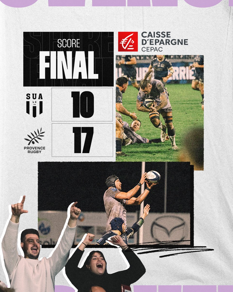 🤝 𝗦𝗖𝗢𝗥𝗘 𝗙𝗜𝗡𝗔𝗟 VICTOIRE à Agen 

2025 commence en beauté

𝗦𝗨𝗔 10 - 17 𝗣𝗥
#PROD2 | #SUAPR | #TEAMPROVENCE