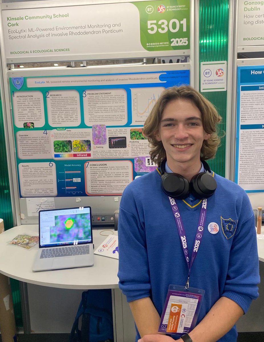 🎉Congratulations to Ian Cullinane for winning the EPA Award and securing 2nd place in Senior Individual Biological &amp; Ecological Sciences with his project, EcoLytix: ML-Powered Environmental Monitoring and Spectral Analysis of Invasive Rhododendron Ponticum!🌿🏆 #BTYSTE2025 #STEM