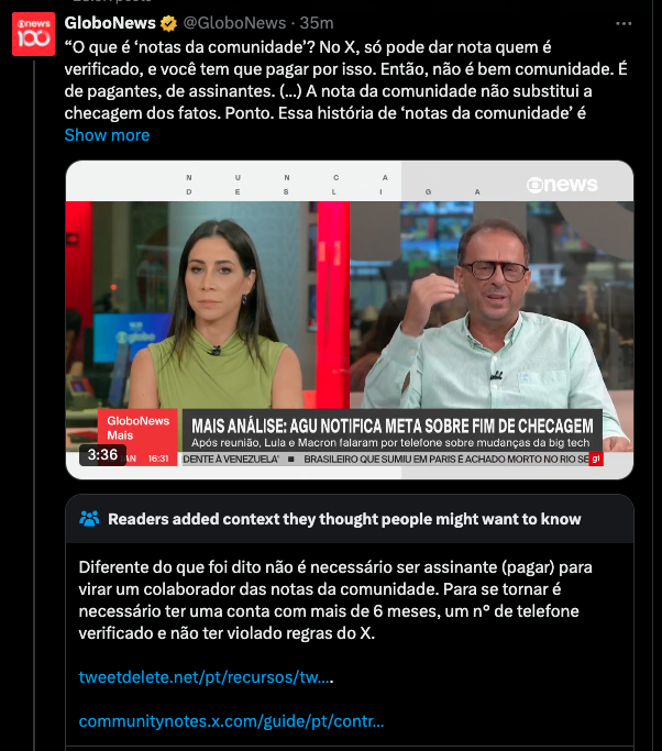 lorenzoridolfi's tweet photo. Chega a ser patético! A Globo tomou uma nota de comunidade na fuça após tentar distorcer o significado de notas de comunidade! https://t.co/bKyf9mFVY8