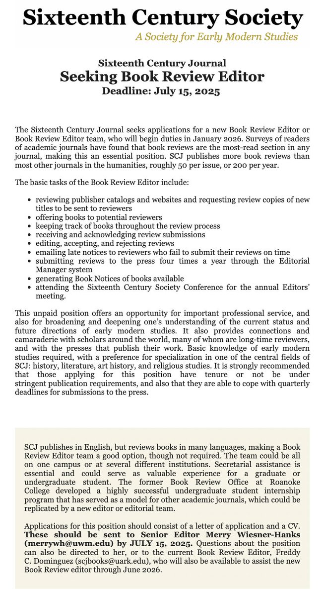 The SCJ is seeking a Book Review editor!