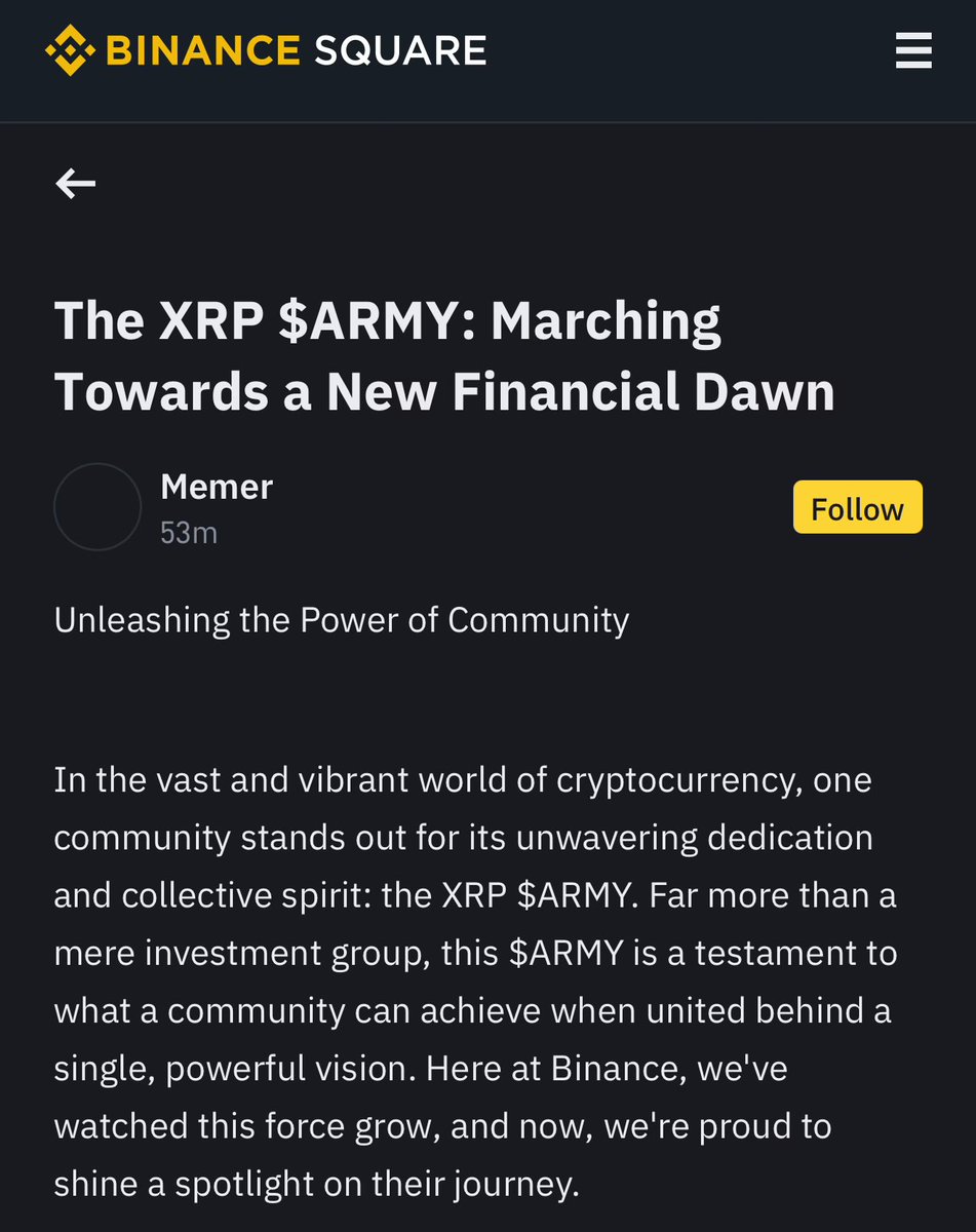 ARMY_XRP589's tweet image. Binance Square talking about $ARMY

🔥 🪖
