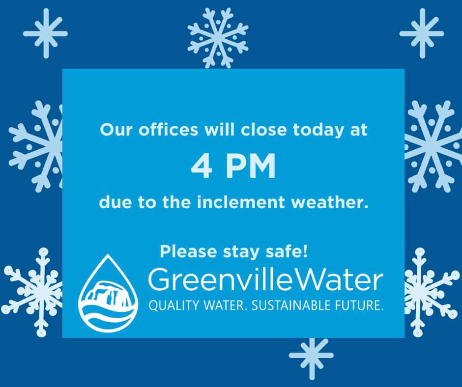 Our office is closing at 4 PM today, due to the inclement weather. If you need to make a payment, please visit our website at ipn2.paymentus.com/cp/gws1
