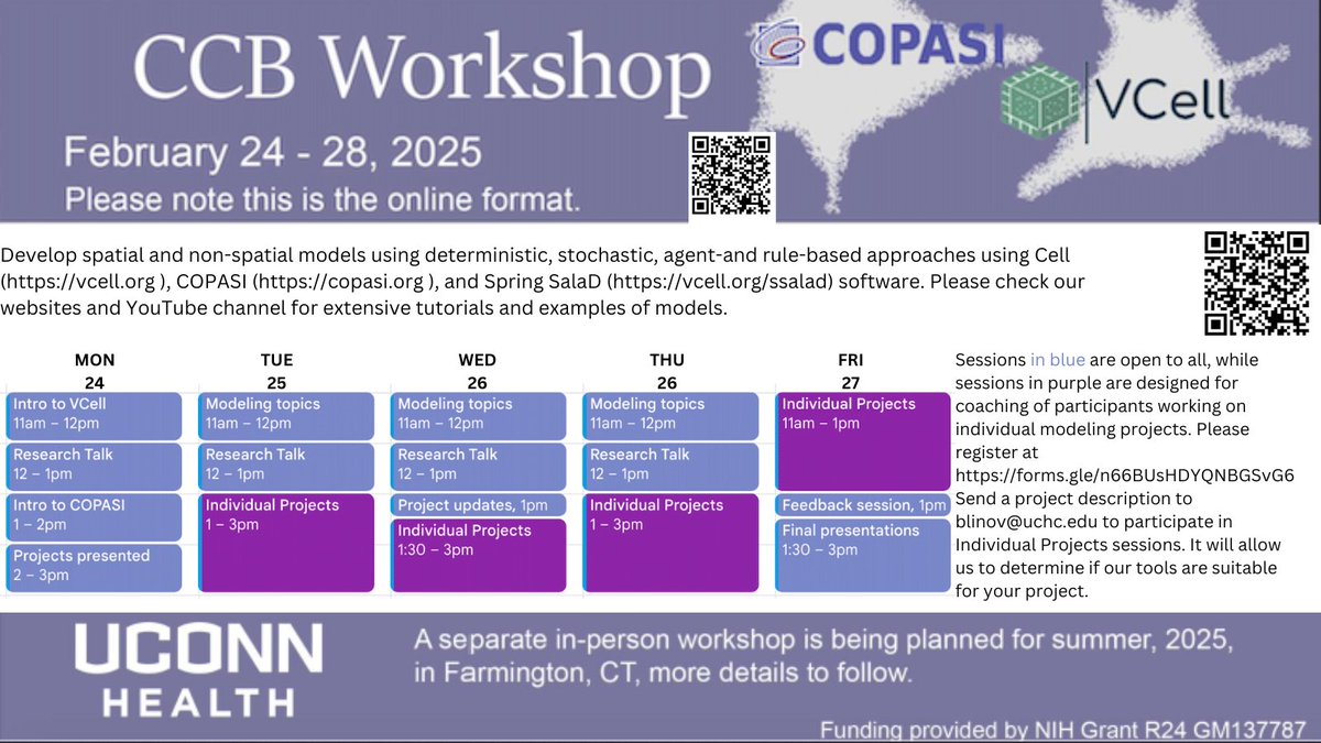 reprobiomodels's tweet image. The 26th Annual CCB Workshop | February 24-28, 2025 (Online) is open for registration. For more information, guest speakers, and modeling topics please see our post at  reproduciblebiomodels.org/2025-ccb-works…

#sciencenews #spatialmodeling #BioNetGen #NFsim #SmolDyn #SpringSalad @Stochasticity