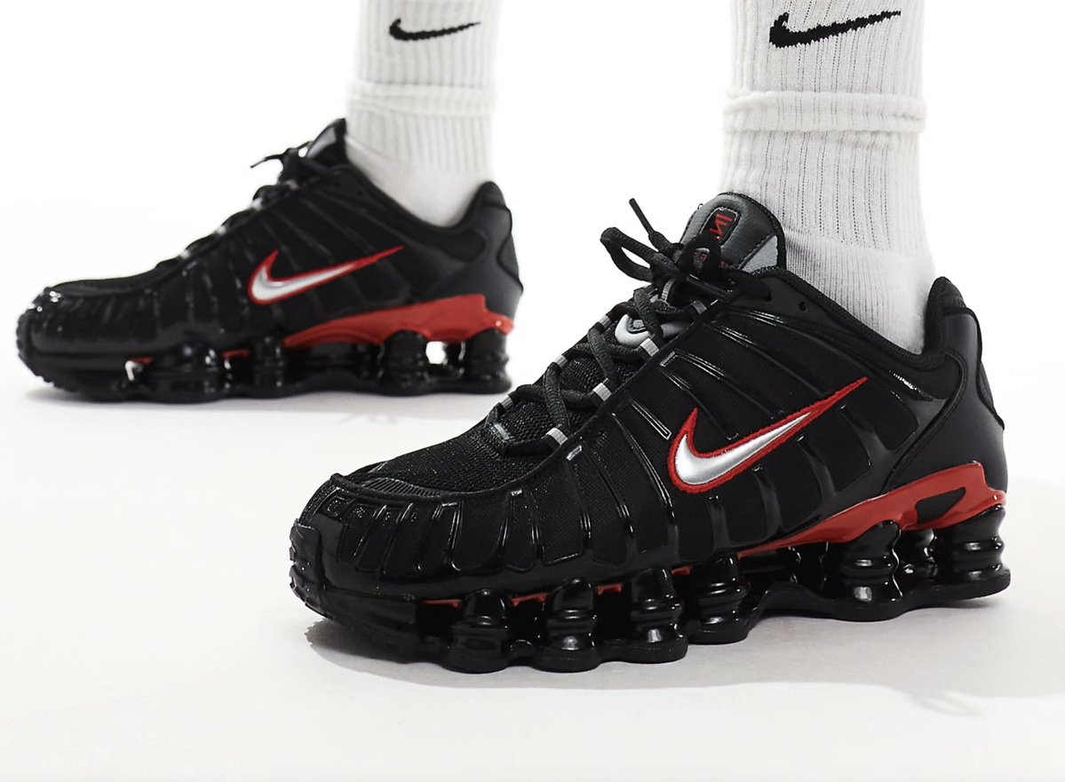 skepta x nike shox tl black red