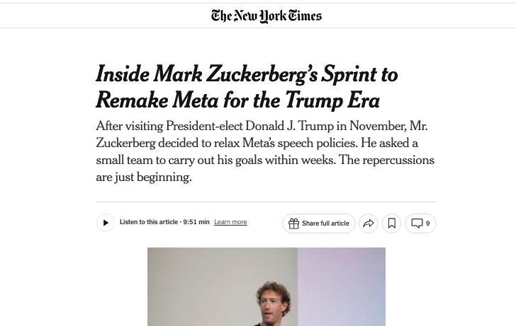 Is Mark Zuckerberg right to change content moderation policies and end DEI? I mean, I’m fairly sympathetic to what he says he wants to do, but really that’s the wrong question. And it’s a question that progressives need to stop caring about. The better question is why a single